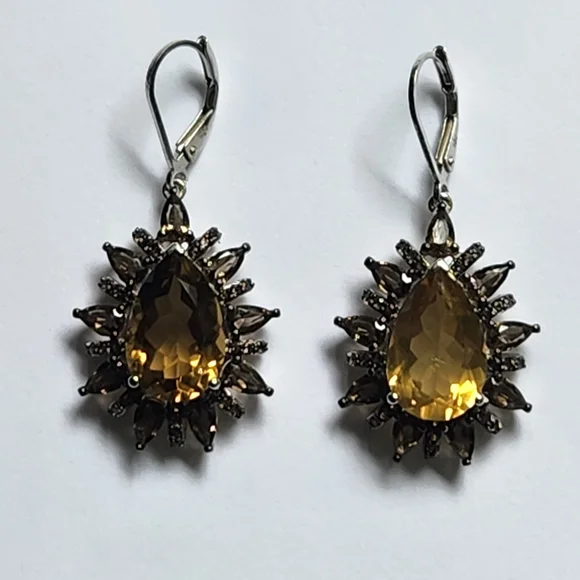 Golden Citrine with Smoky Quartz Dangle Earrings - Picture 2 of 3